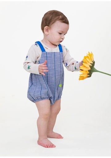 Striped Slub Cotton Suspenders Romper ノースリーブ サロペットロンパース【mh0013098】 RICE & SKY ノースリーブロンパース