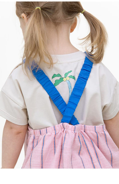 Striped Slub Cotton Suspenders Romper ノースリーブ サロペットロンパース【mh0013098】 RICE & SKY ノースリーブロンパース