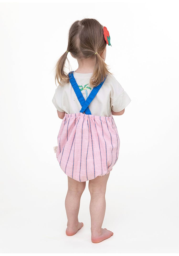 Striped Slub Cotton Suspenders Romper ノースリーブ サロペットロンパース【mh0013098】 RICE & SKY ノースリーブロンパース