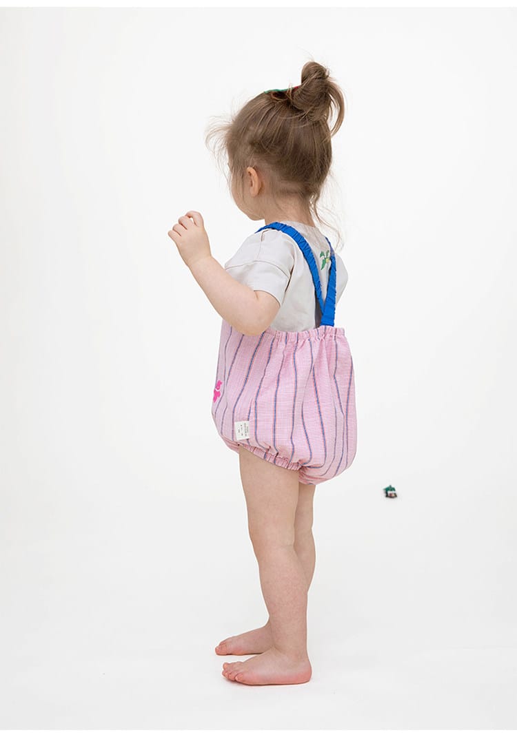 Striped Slub Cotton Suspenders Romper ノースリーブ サロペットロンパース【mh0013098】 RICE & SKY ノースリーブロンパース
