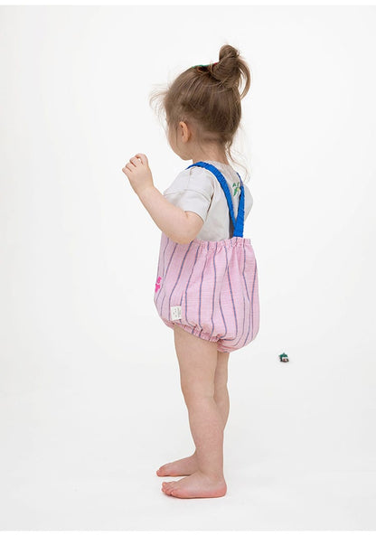 Striped Slub Cotton Suspenders Romper ノースリーブ サロペットロンパース【mh0013098】 RICE & SKY ノースリーブロンパース