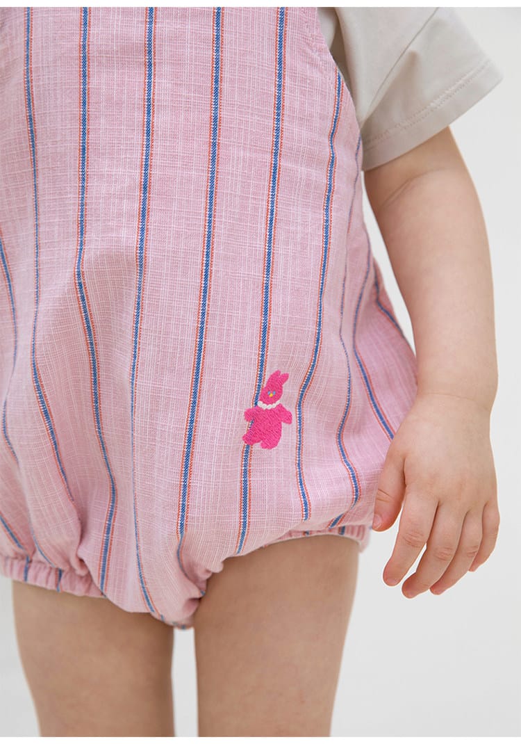 Striped Slub Cotton Suspenders Romper ノースリーブ サロペットロンパース【mh0013098】 RICE & SKY ノースリーブロンパース