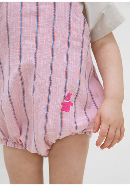 Striped Slub Cotton Suspenders Romper ノースリーブ サロペットロンパース【mh0013098】 RICE & SKY ノースリーブロンパース