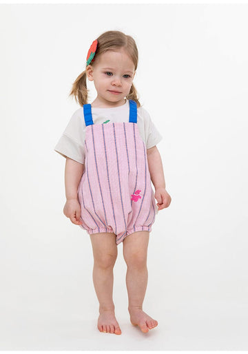 Striped Slub Cotton Suspenders Romper ノースリーブ サロペットロンパース【mh0013098】 RICE & SKY ノースリーブロンパース