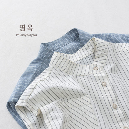 Striped Stand Collar Sleeveless Shirt ストライプ フレンチスリーブブラウス【mh0013153】 명옥 muziyouyou タンクトップ・キャミソール・ノースリーブトップス