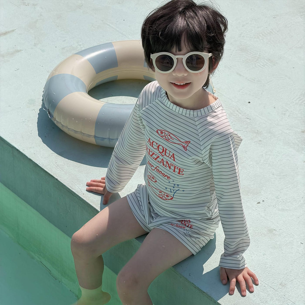 Striped Surfing Swimsuit 長袖ラッシュガード ショートパンツ 水着セット【mh0013324】 mamahalo kids ベビー用水着