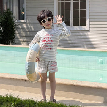 Striped Surfing Swimsuit 長袖ラッシュガード ショートパンツ 水着セット【mh0013324】 mamahalo kids ベビー用水着