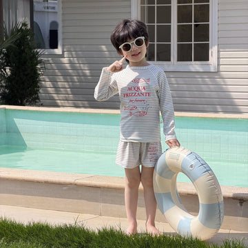 Striped Surfing Swimsuit 長袖ラッシュガード ショートパンツ 水着セット【mh0013324】 mamahalo kids ベビー用水着