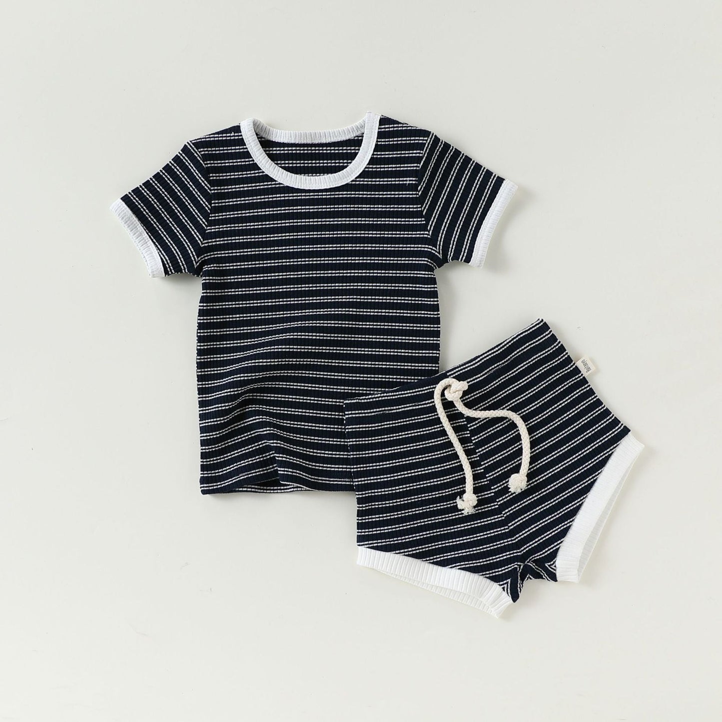 Striped T-Shirt + Shorts Set ボーダー柄トップス+パンツ セット【mh0012346】 73CM / Dark blue stripes mamahalo shop