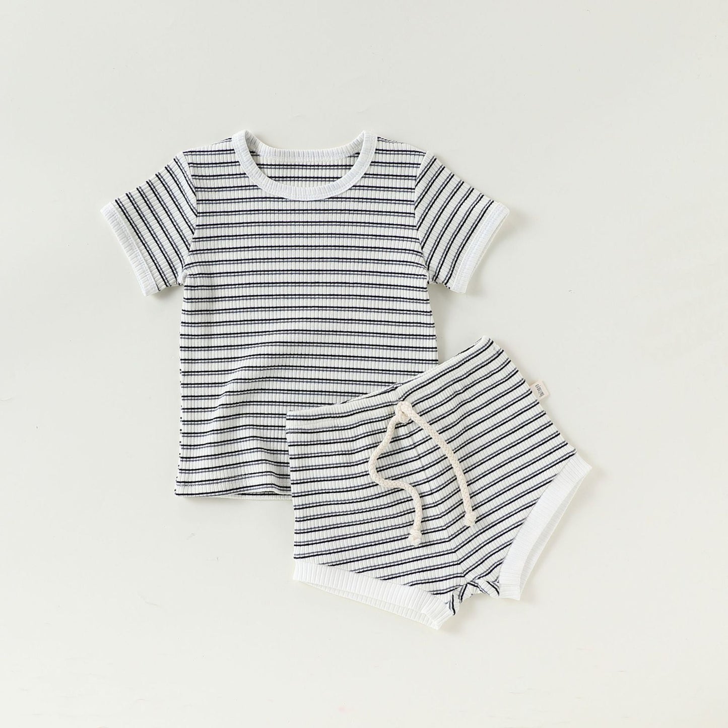 Striped T-Shirt + Shorts Set ボーダー柄トップス+パンツ セット【mh0012346】 73CM / Gray stripes mamahalo shop