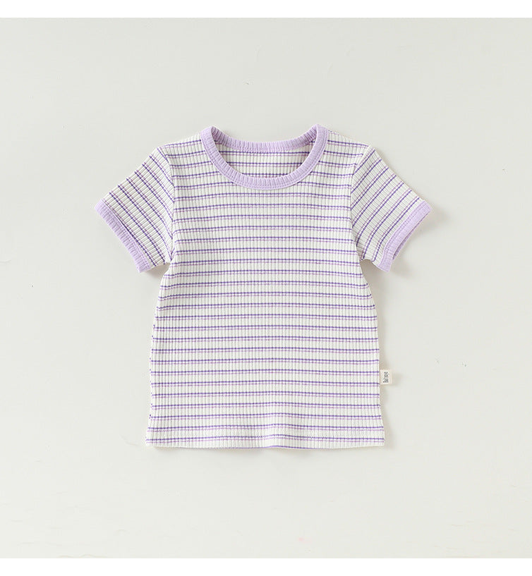 Striped T-Shirt + Shorts Set ボーダー柄トップス+パンツ セット【mh0012346】 Beitaoya