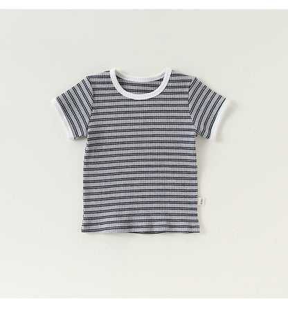 Striped T-Shirt + Shorts Set ボーダー柄トップス+パンツ セット【mh0012346】 Beitaoya