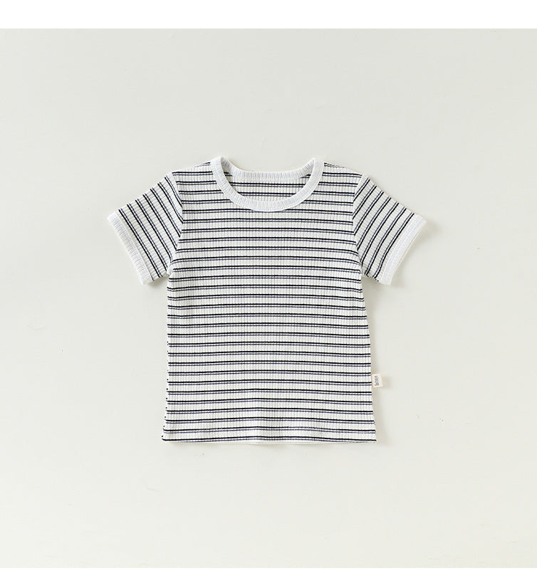 Striped T-Shirt + Shorts Set ボーダー柄トップス+パンツ セット【mh0012346】 Beitaoya