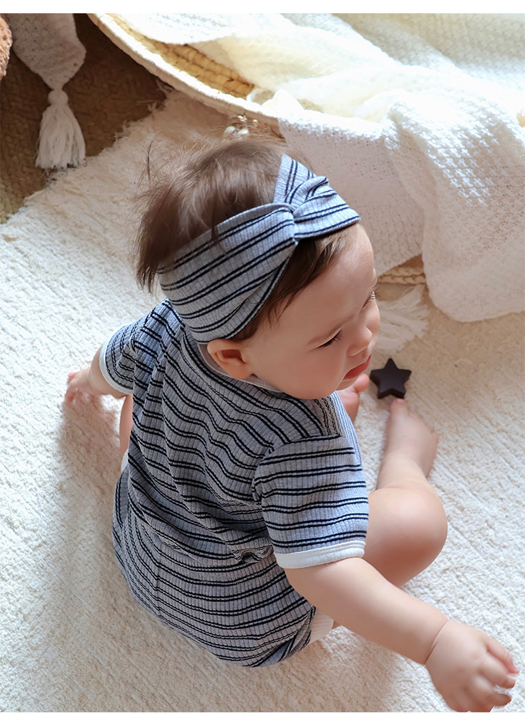 Striped T-Shirt + Shorts Set ボーダー柄トップス+パンツ セット【mh0012346】 Beitaoya