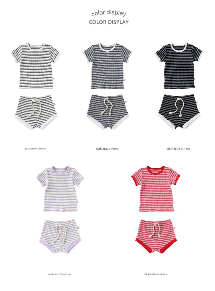 Striped T-Shirt + Shorts Set ボーダー柄トップス+パンツ セット【mh0012346】 Beitaoya