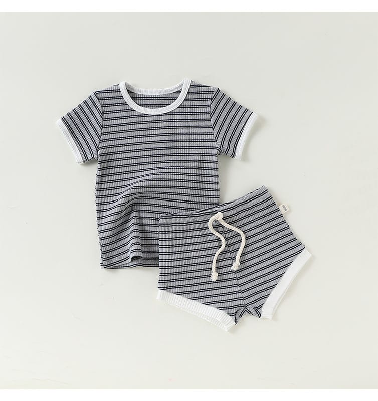 Striped Tee & Shorts Set ボーダー 半袖Tシャツ ショートパンツ セット【mh0013033】 Beitaoya 半袖セットアップ