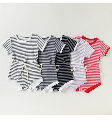 Striped Tee & Shorts Set ボーダー 半袖Tシャツ ショートパンツ セット【mh0013033】 Beitaoya 半袖セットアップ