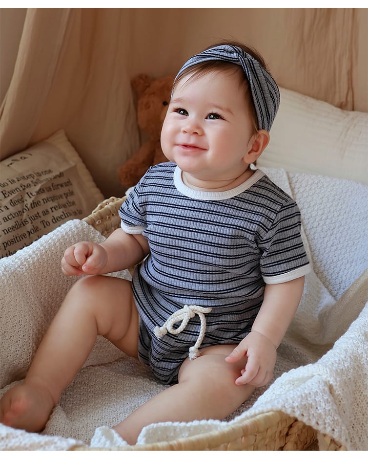 Striped Tee & Shorts Set ボーダー 半袖Tシャツ ショートパンツ セット【mh0013033】 Beitaoya 半袖セットアップ