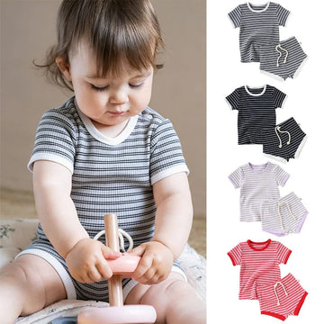 Striped Tee & Shorts Set ボーダー 半袖Tシャツ ショートパンツ セット【mh0013033】 Beitaoya 半袖セットアップ