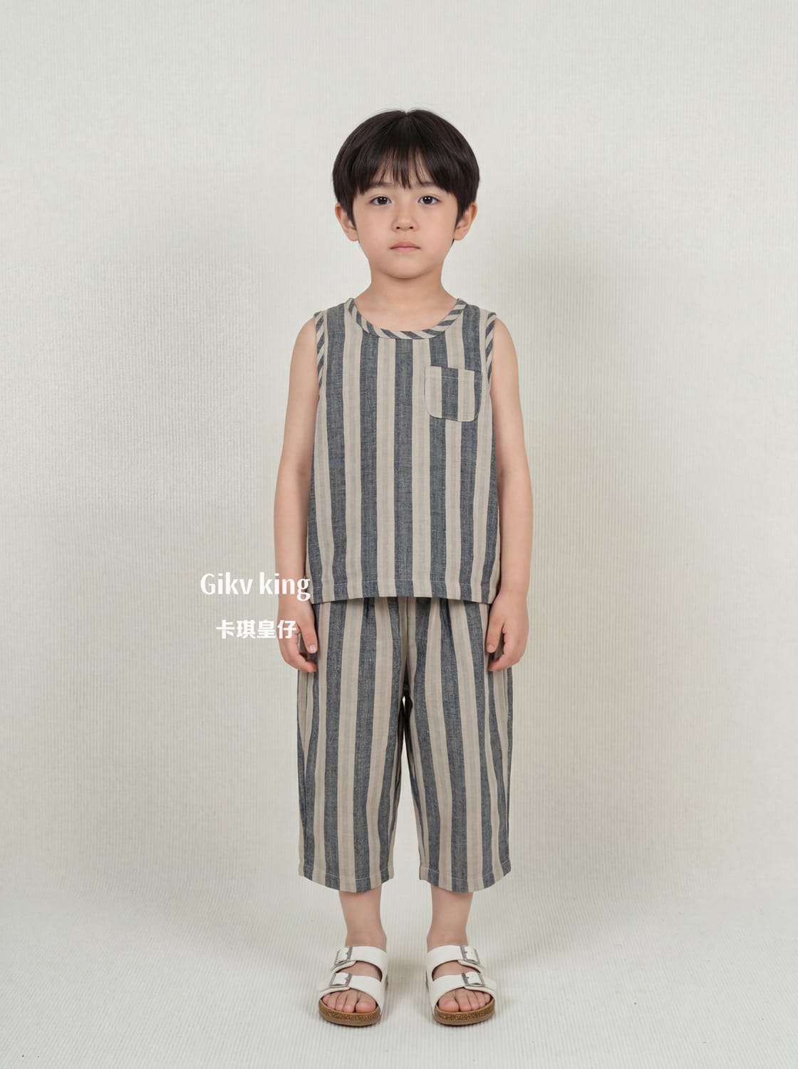 Striped Woven Cotton Vest ストライプ ノースリーブTシャツ【mh0013477】 Gikv king タンクトップ・キャミソール・ノースリーブトップス