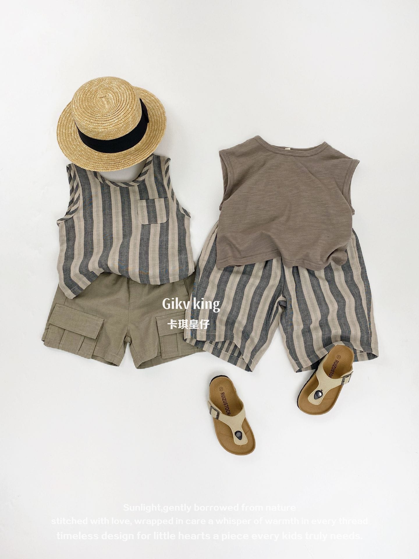 Striped Woven Cotton Vest ストライプ ノースリーブTシャツ【mh0013477】 Gikv king タンクトップ・キャミソール・ノースリーブトップス