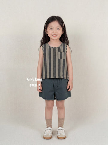 Striped Woven Cotton Vest ストライプ ノースリーブTシャツ【mh0013477】 Gikv king タンクトップ・キャミソール・ノースリーブトップス