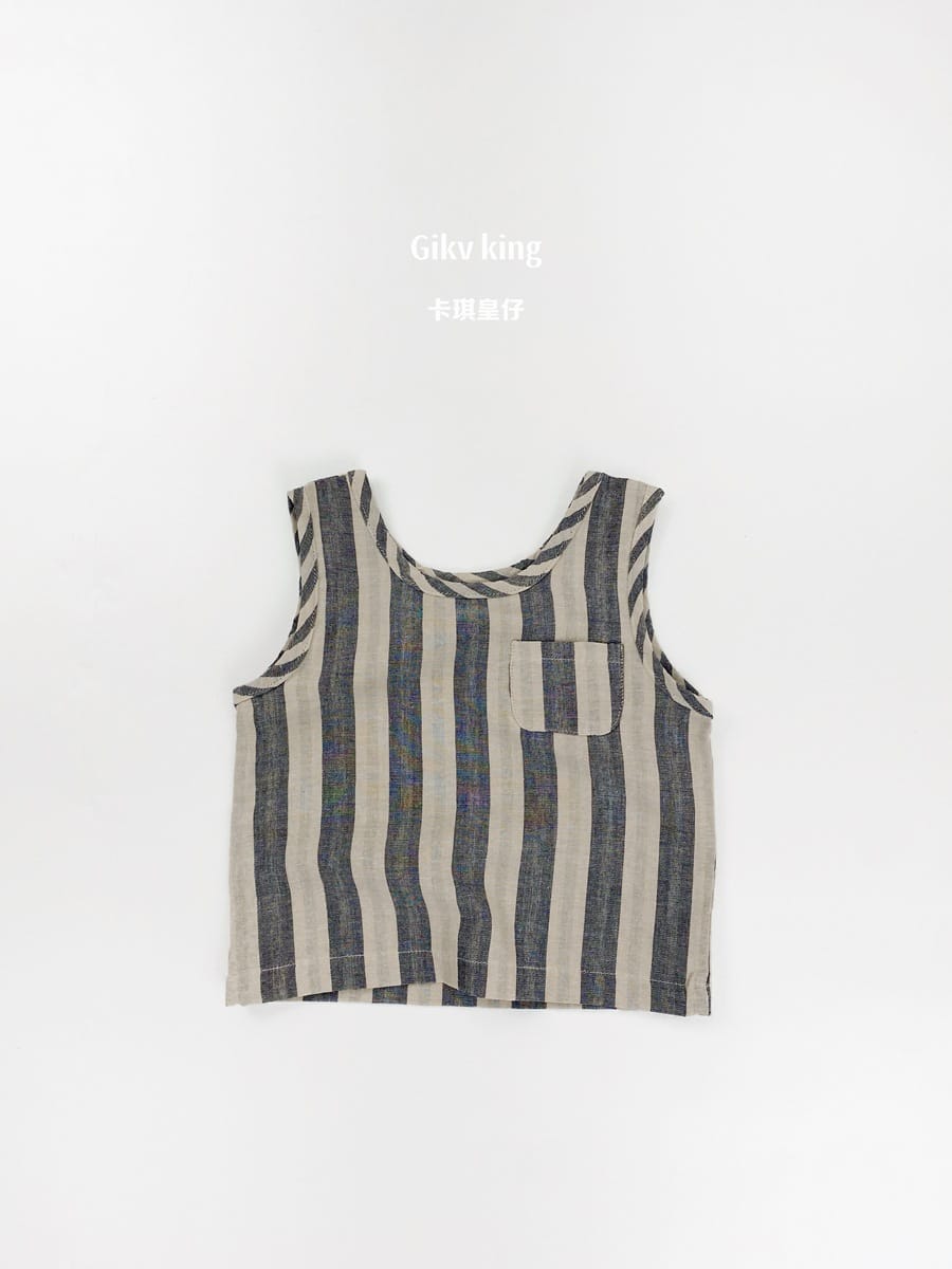 Striped Woven Cotton Vest ストライプ ノースリーブTシャツ【mh0013477】 Gikv king タンクトップ・キャミソール・ノースリーブトップス