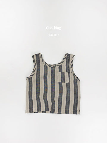 Striped Woven Cotton Vest ストライプ ノースリーブTシャツ【mh0013477】 Gikv king タンクトップ・キャミソール・ノースリーブトップス