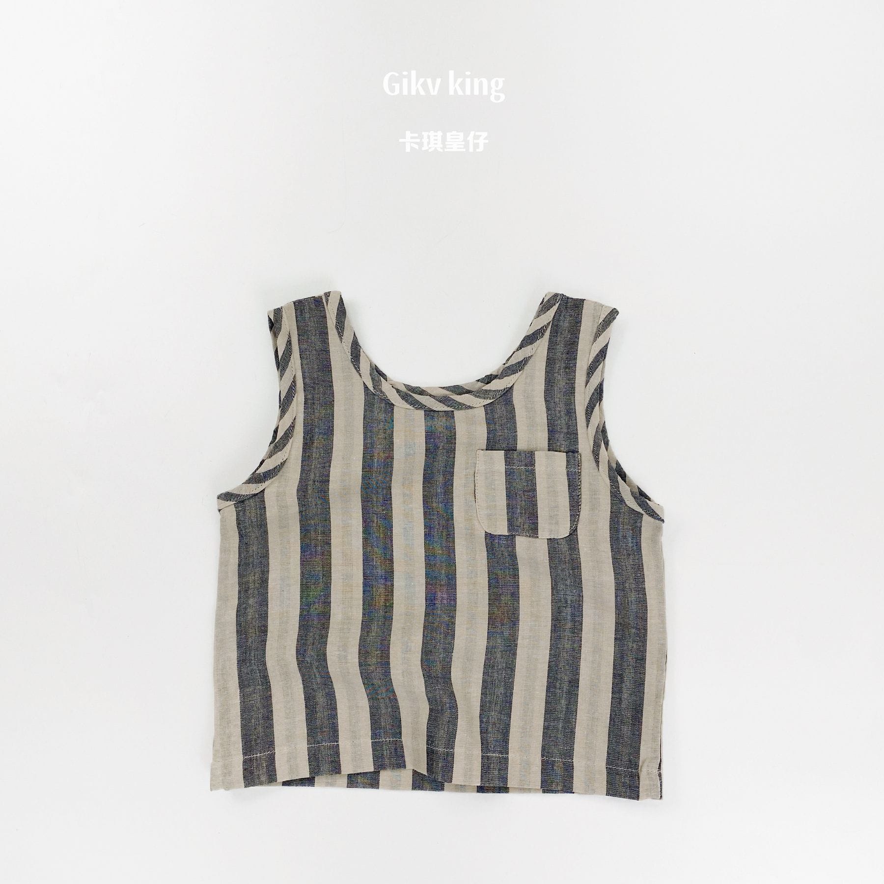 Striped Woven Cotton Vest ストライプ ノースリーブTシャツ【mh0013477】 Gray Apricot / 80cm Gikv king タンクトップ・キャミソール・ノースリーブトップス