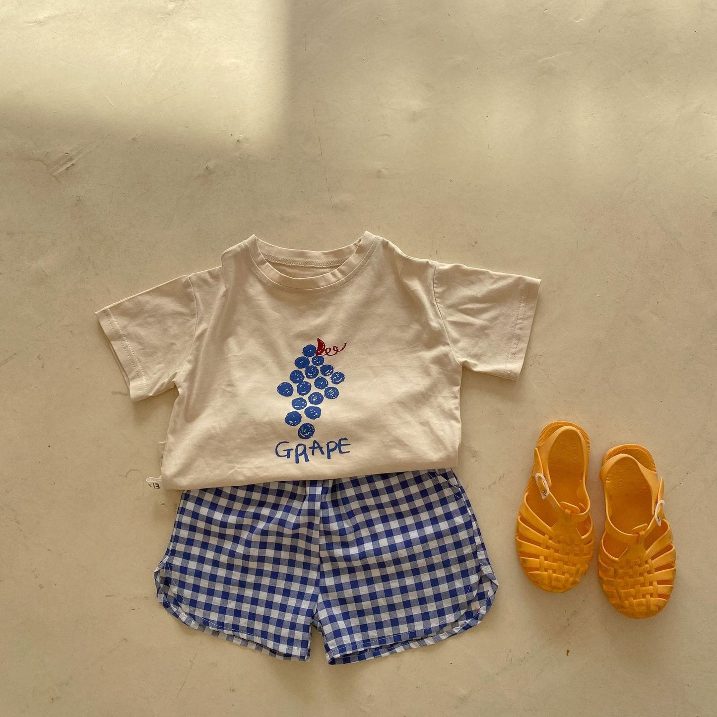 キッズ フルーツプリント チェック柄 半袖Tシャツ ショートパンツ セット【mh0000443】 Blue / 80cm MaiTianJi 半袖セットアップ