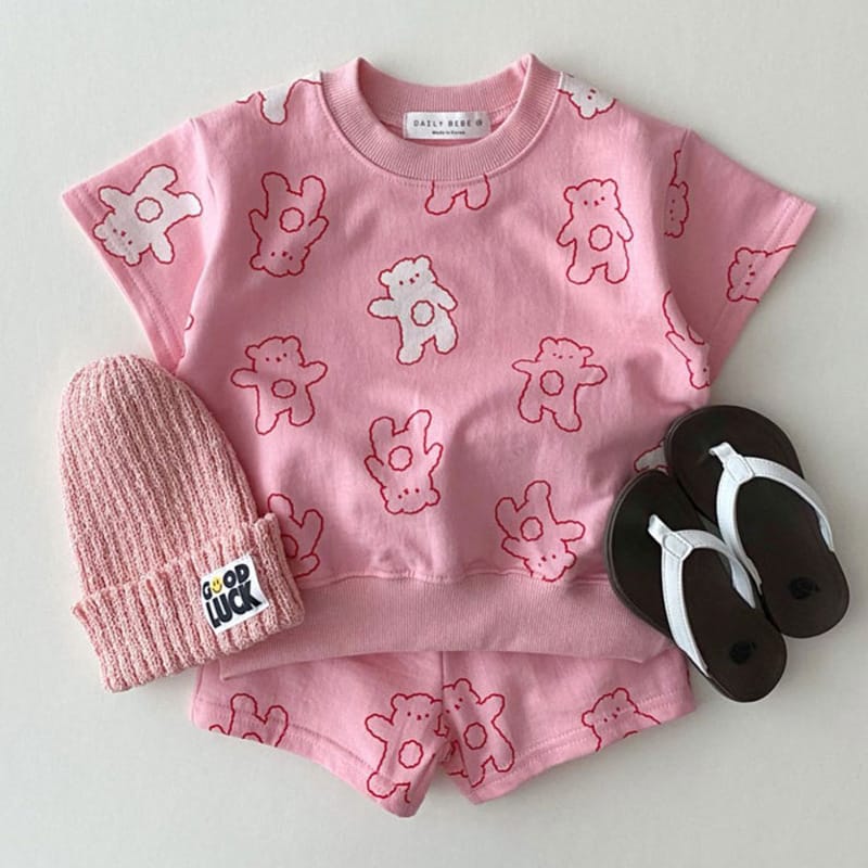 ベビー くま 総柄 半袖 Tシャツ ショートパンツ セット【mh0000475】 yi nian ni 半袖セットアップ