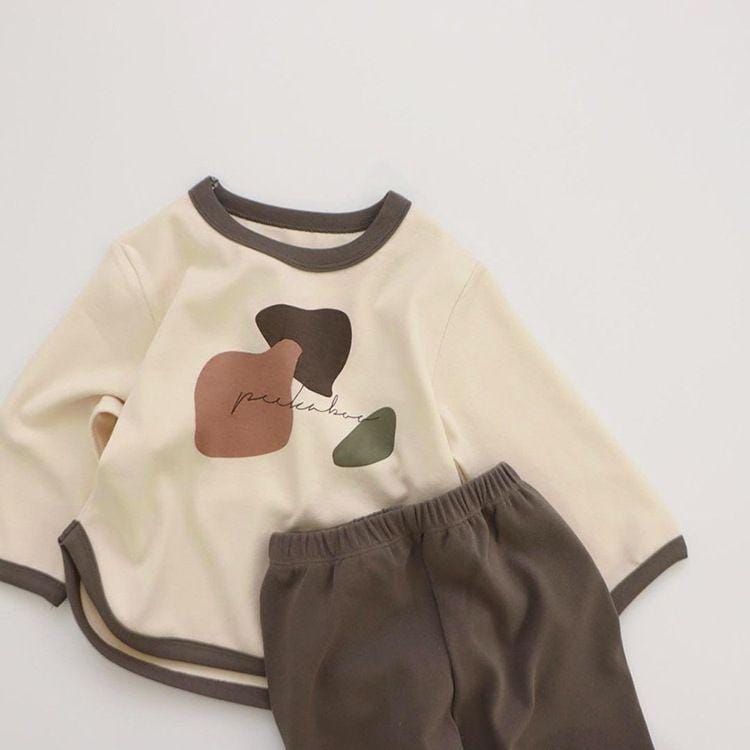 ベビー キッズ 幾何学 プリント 配色 パイピング 長袖 Tシャツ パンツ セット【mh0000586】 mamahalo kids 長袖パジャマ