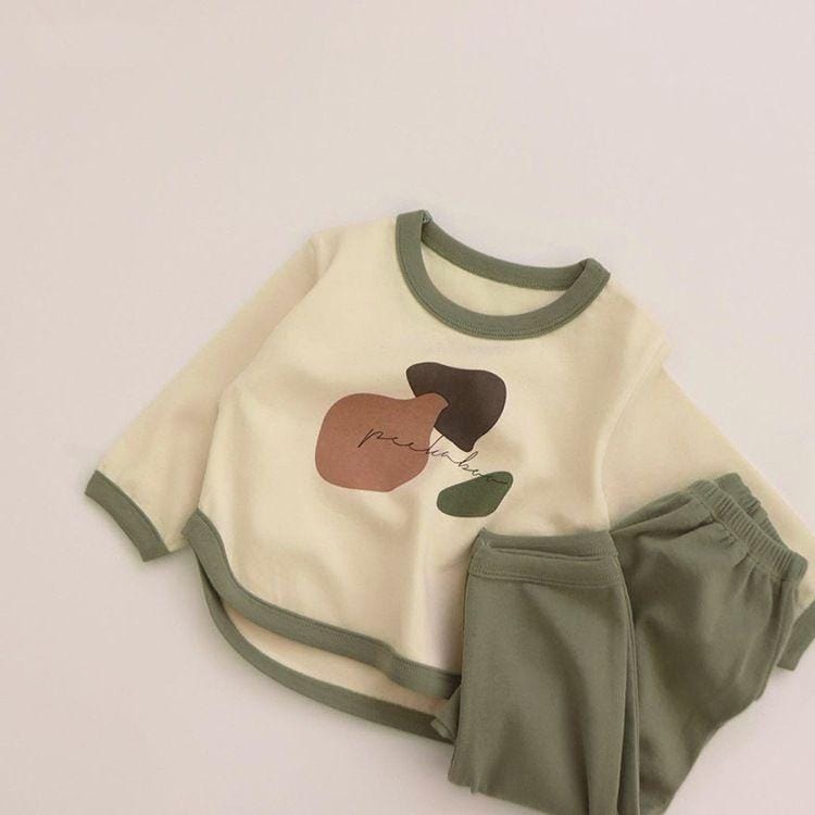 ベビー キッズ 幾何学 プリント 配色 パイピング 長袖 Tシャツ パンツ セット【mh0000586】 mamahalo kids 長袖パジャマ