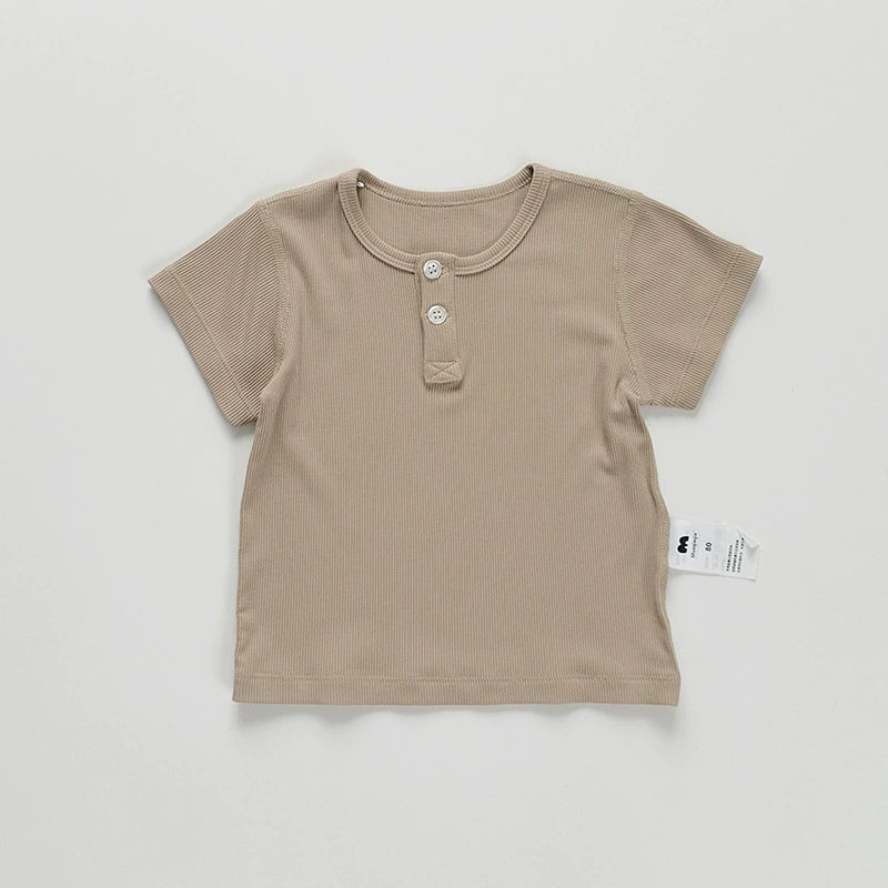 ヘンリーネックシンプルベーシック半袖Tシャツ【mh0010026】 Khaki / 73cm mua qiaqia