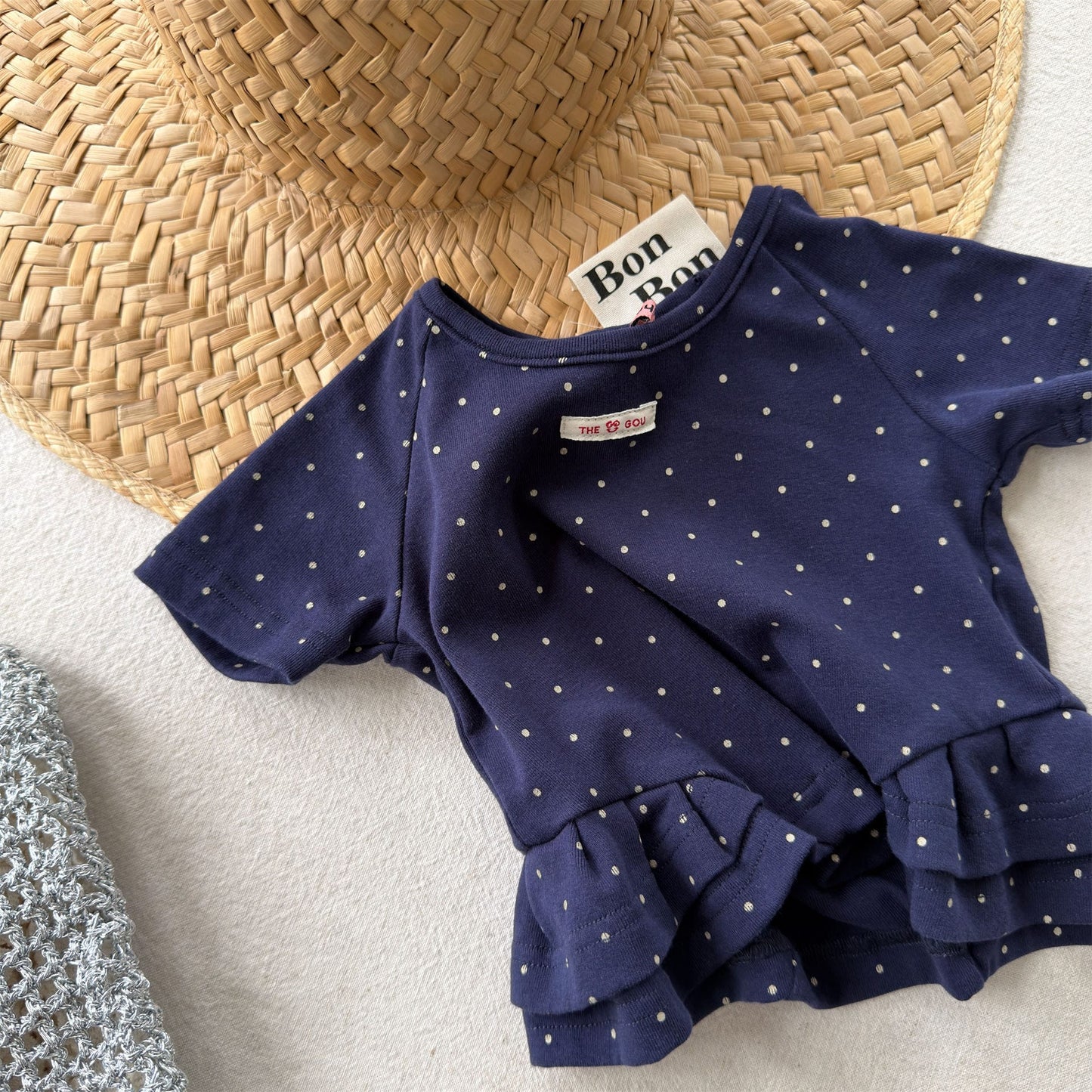 ドット柄 裾フリル 半袖Tシャツ レトロポップ【mh0013703】 Navy / 80cm ADbaby 半袖Tシャツ