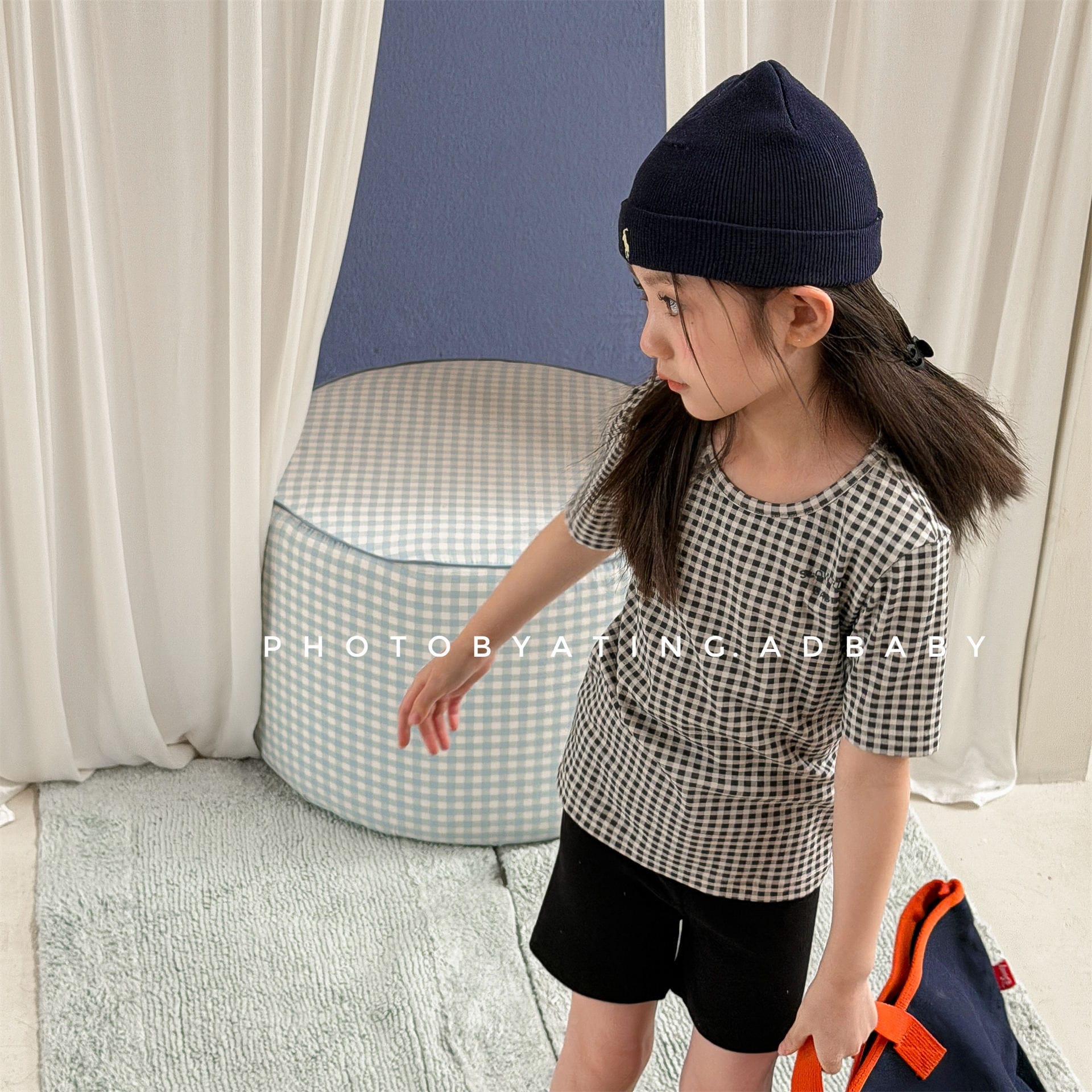 ワンポイントロゴ チェック 半袖Tシャツ【mh0013711】 ADbaby 半袖Tシャツ