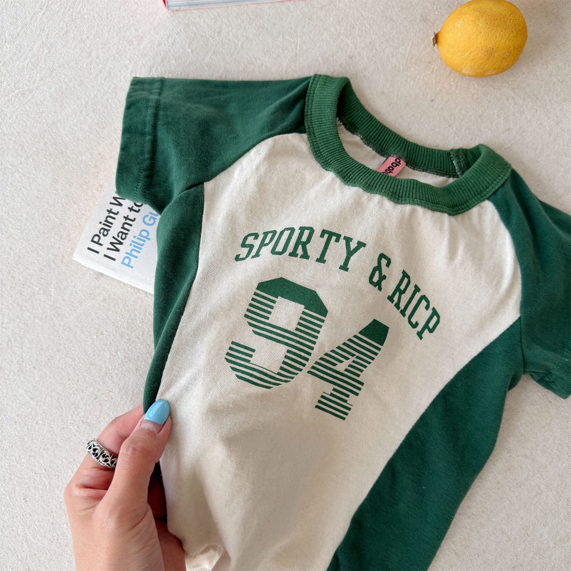 レターロゴプリント ラグラン半袖Tシャツ【mh0013719】 Green / 80cm ADbaby 半袖Tシャツ