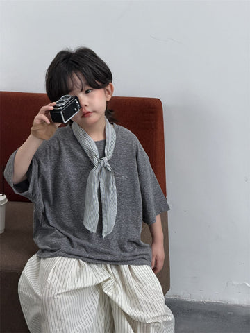 刺繍ロゴ ルーズシルエット 半袖Tシャツ ネックチーフセット【mh0013738】 Dark Gray / 90cm MEEGO JAM 半袖Tシャツ