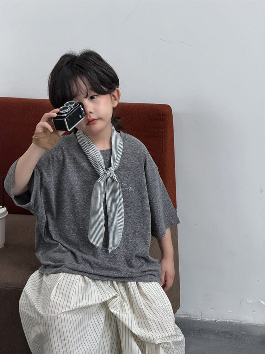 刺繍ロゴ ルーズシルエット 半袖Tシャツ ネックチーフセット【mh0013738】 Dark Gray / 90cm MEEGO JAM 半袖Tシャツ
