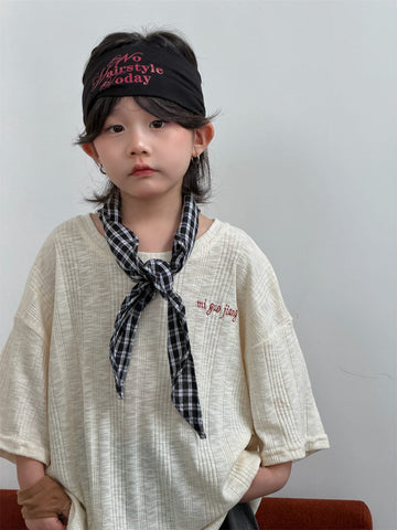 ルーズシルエット ロゴ刺繍 半袖Tシャツ【mh0013740】 Beige / 90cm MEEGO JAM 半袖Tシャツ