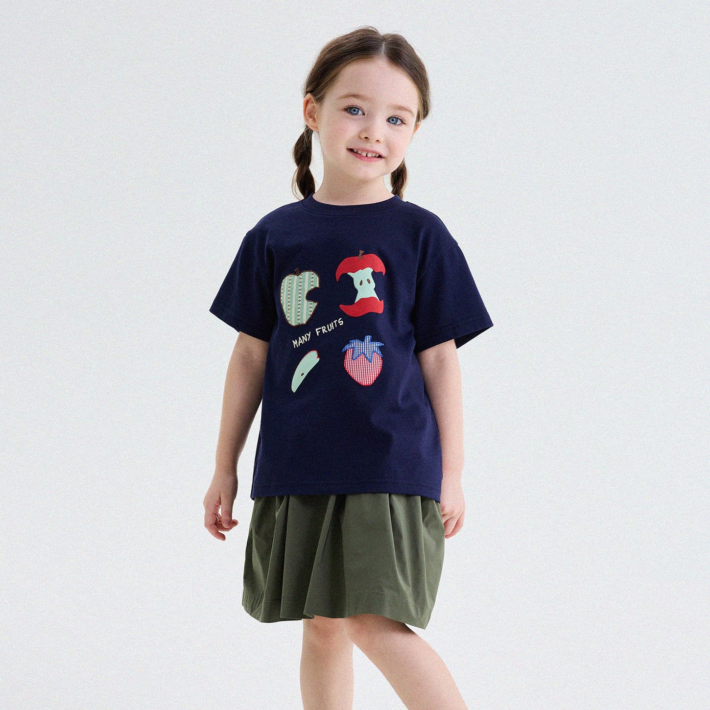アップリケ パッチワーク 星 フルーツ クルーネック 半袖Tシャツ【mh0013743】 Navy Blue / 80cm yunerma 半袖Tシャツ