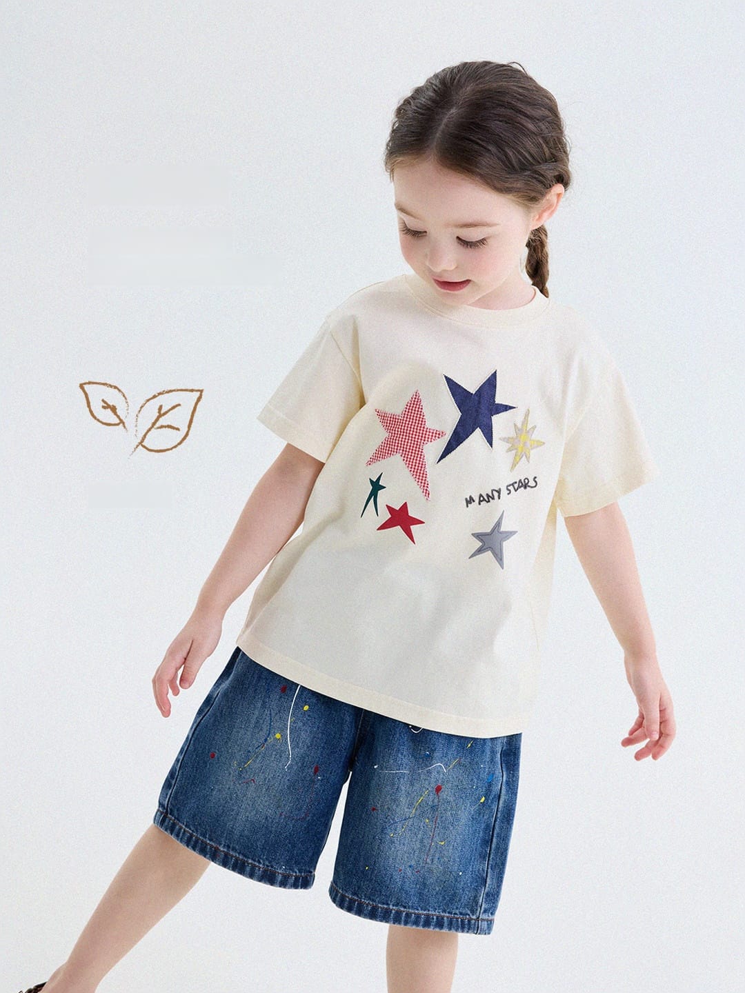 アップリケ パッチワーク 星 フルーツ クルーネック 半袖Tシャツ【mh0013743】 yunerma 半袖Tシャツ