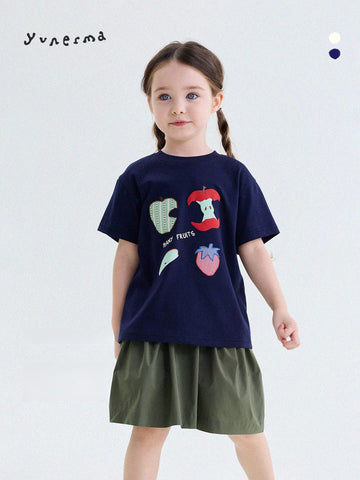 アップリケ パッチワーク 星 フルーツ クルーネック 半袖Tシャツ【mh0013743】 yunerma 半袖Tシャツ