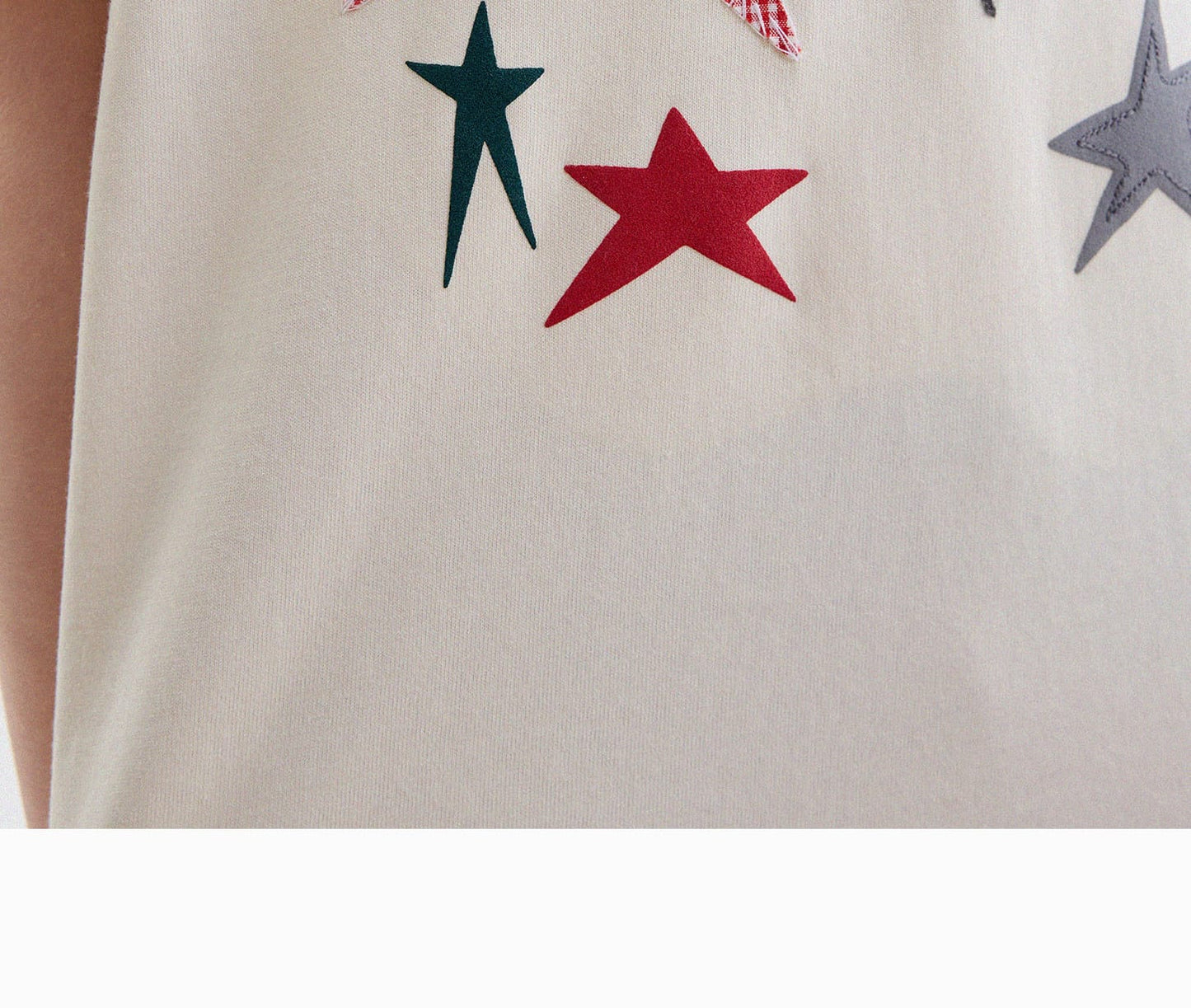 アップリケ パッチワーク 星 フルーツ クルーネック 半袖Tシャツ【mh0013743】 yunerma 半袖Tシャツ