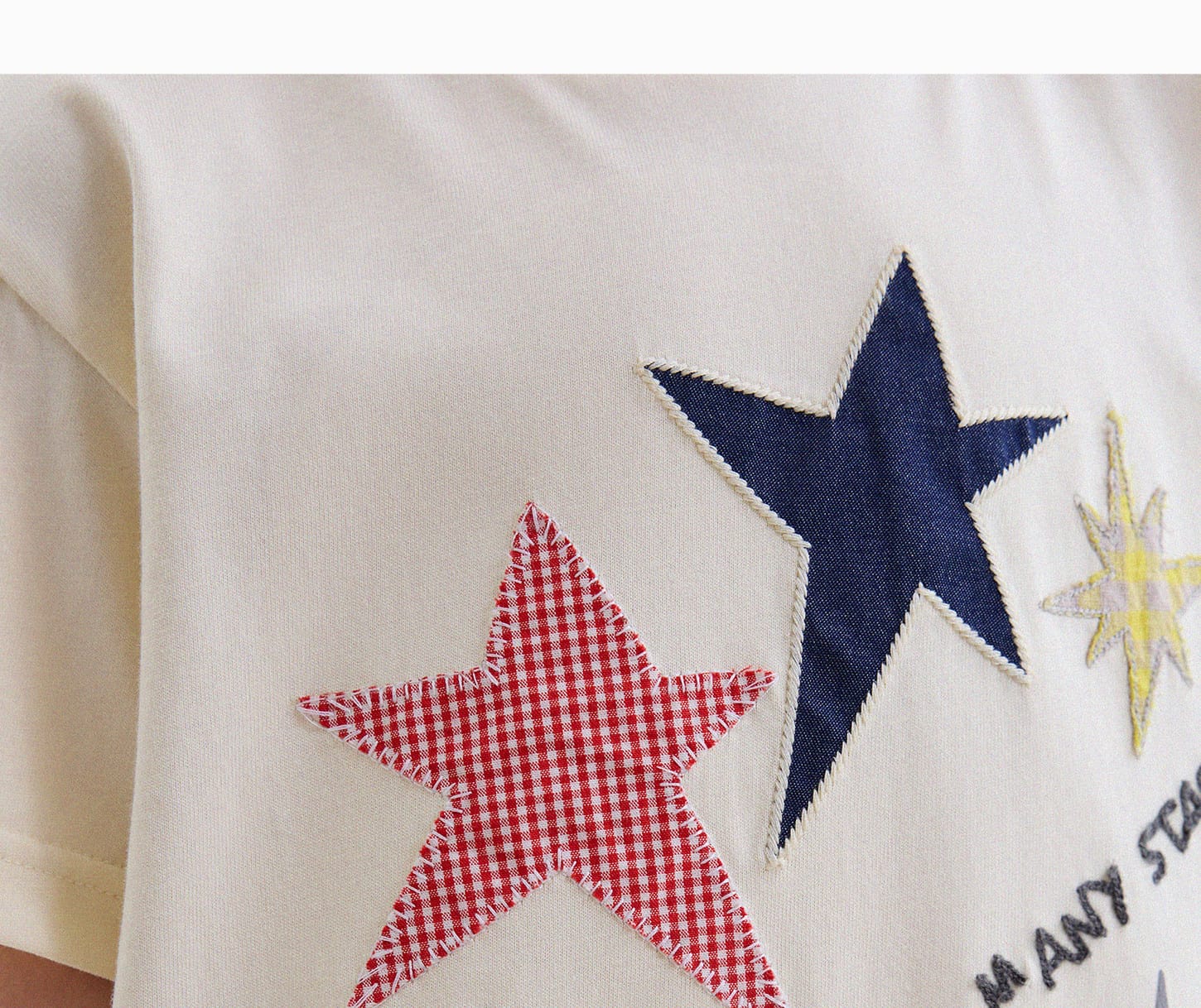 アップリケ パッチワーク 星 フルーツ クルーネック 半袖Tシャツ【mh0013743】 yunerma 半袖Tシャツ