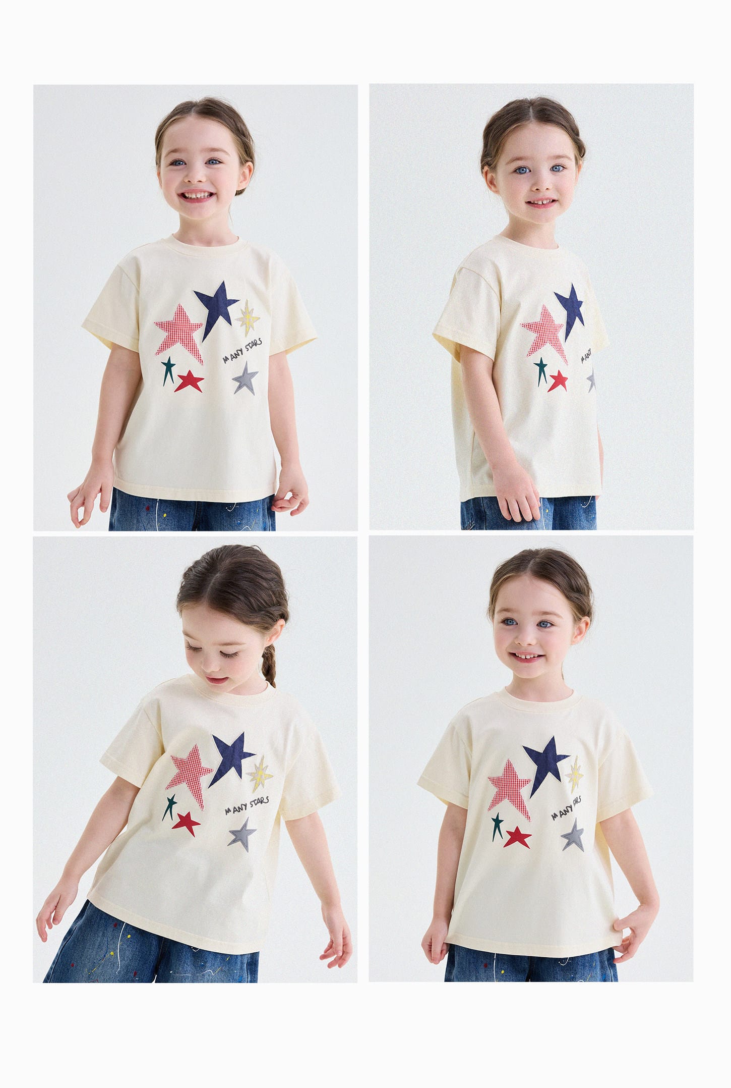 アップリケ パッチワーク 星 フルーツ クルーネック 半袖Tシャツ【mh0013743】 yunerma 半袖Tシャツ
