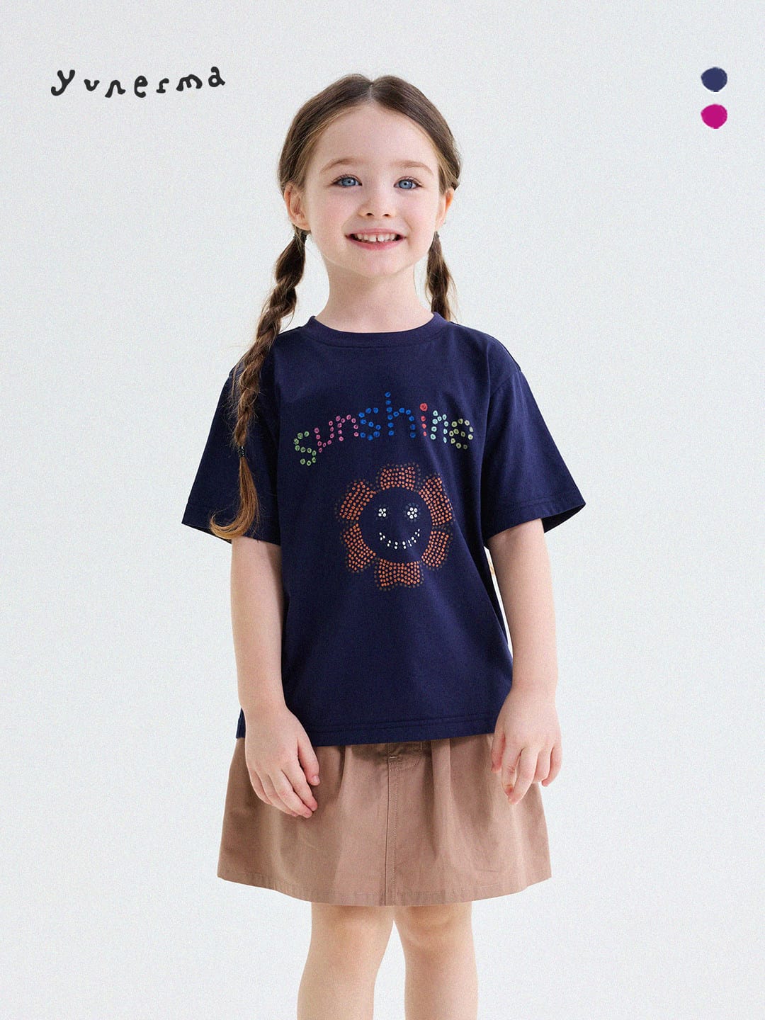 フラワー カラフル ドット プリント ルーズ 半袖Tシャツ【mh0013747】 yunerma 半袖Tシャツ