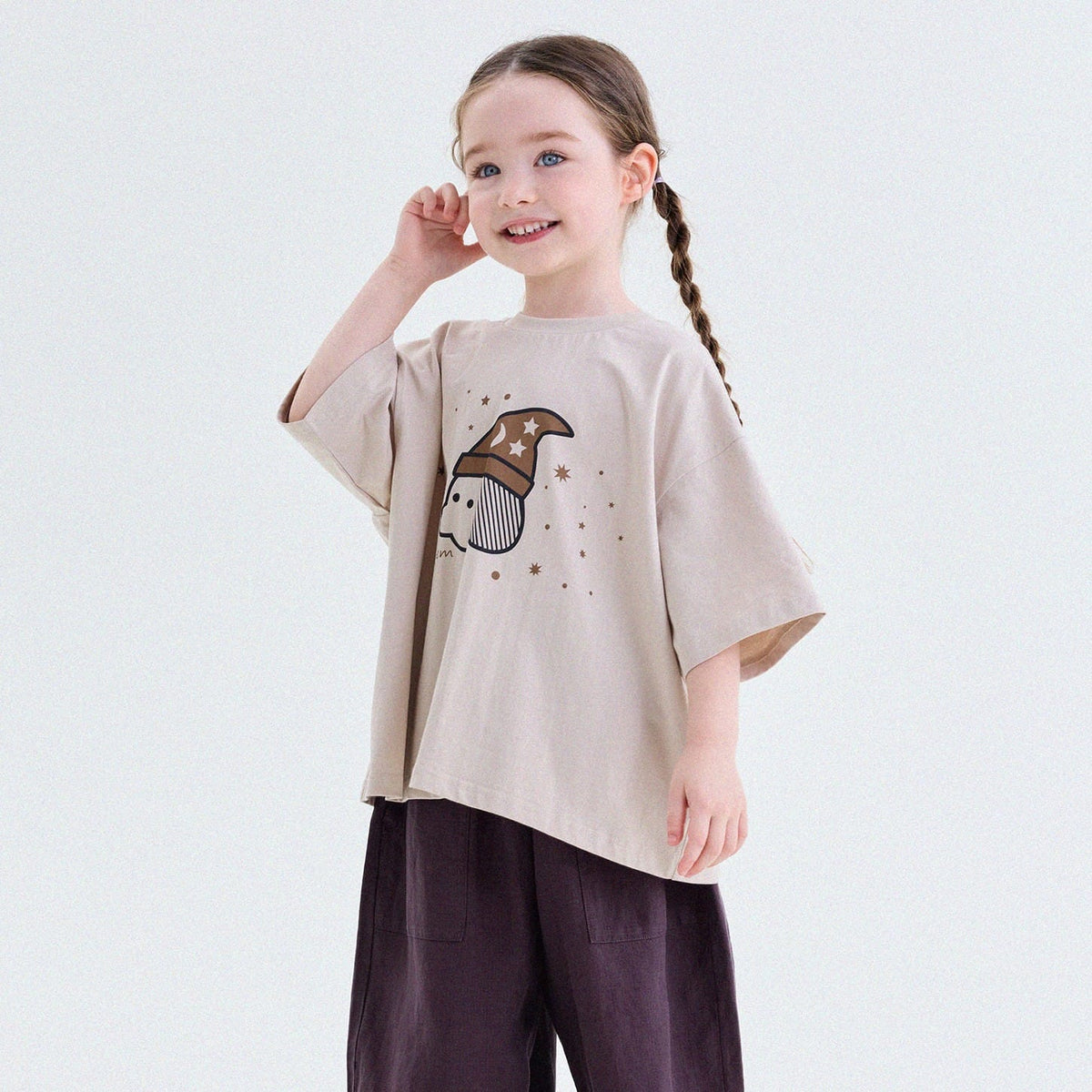 キッズ プリント キャラクター ドロップショルダー 半袖 Tシャツ【mh0013757】 Light Khaki / 80cm yunerma 半袖Tシャツ