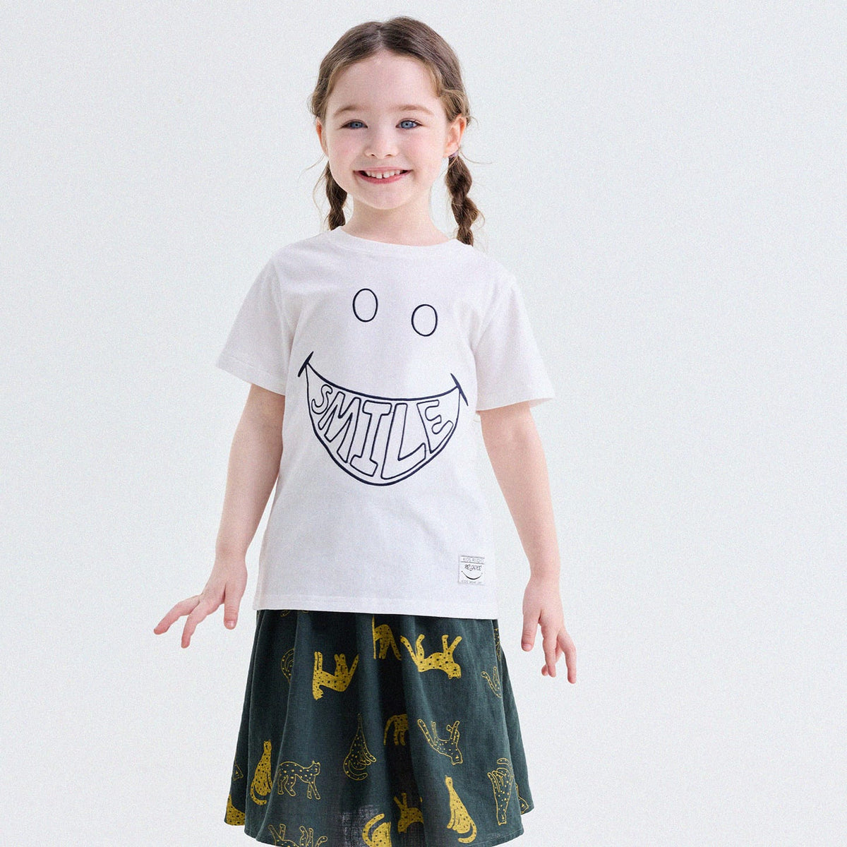 キッズ スマイルプリント バックプリント クルーネック 半袖Tシャツ【mh0013769】 Beige / 80cm yunerma 半袖Tシャツ