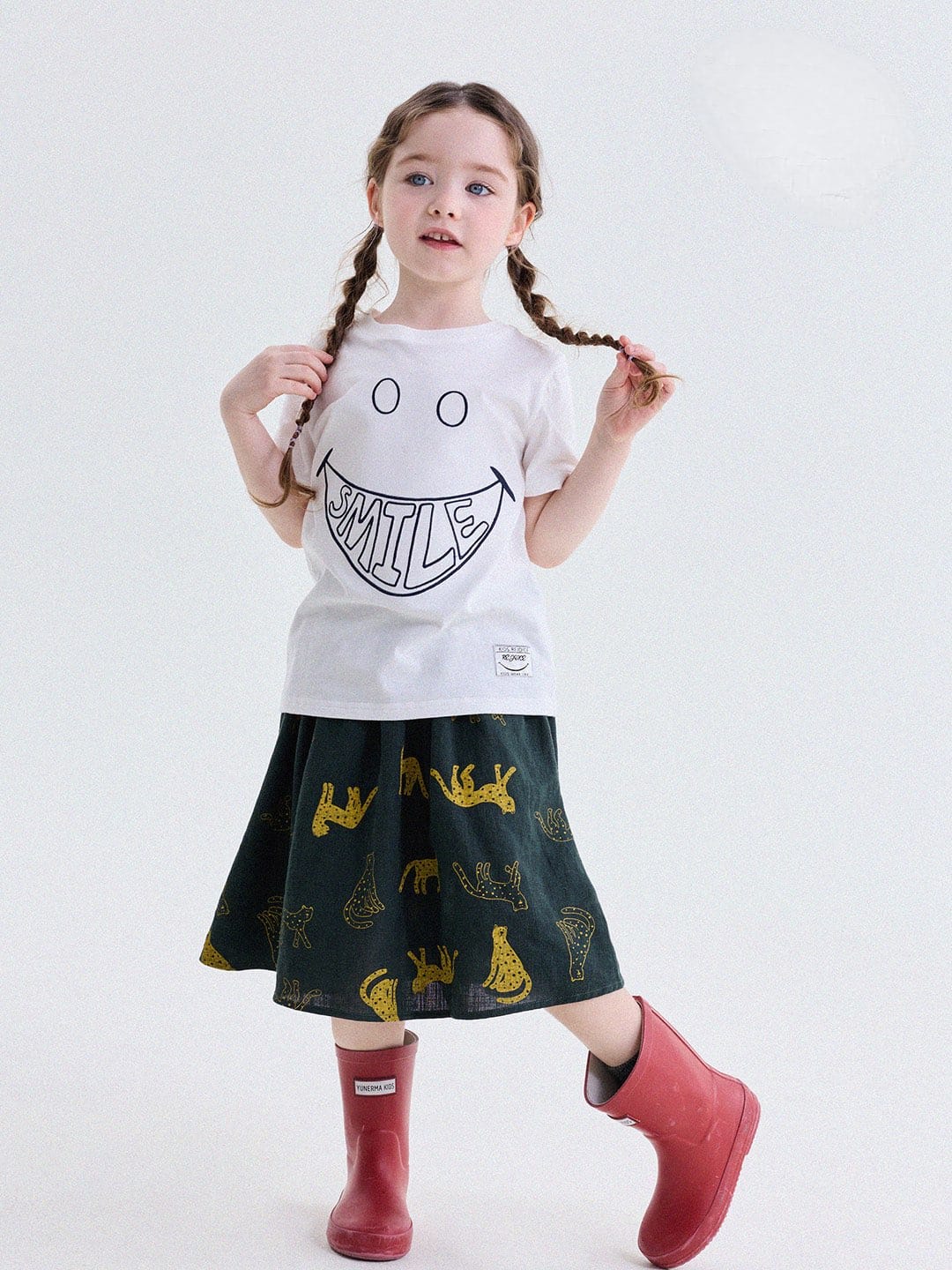 キッズ スマイルプリント バックプリント クルーネック 半袖Tシャツ【mh0013769】 yunerma 半袖Tシャツ
